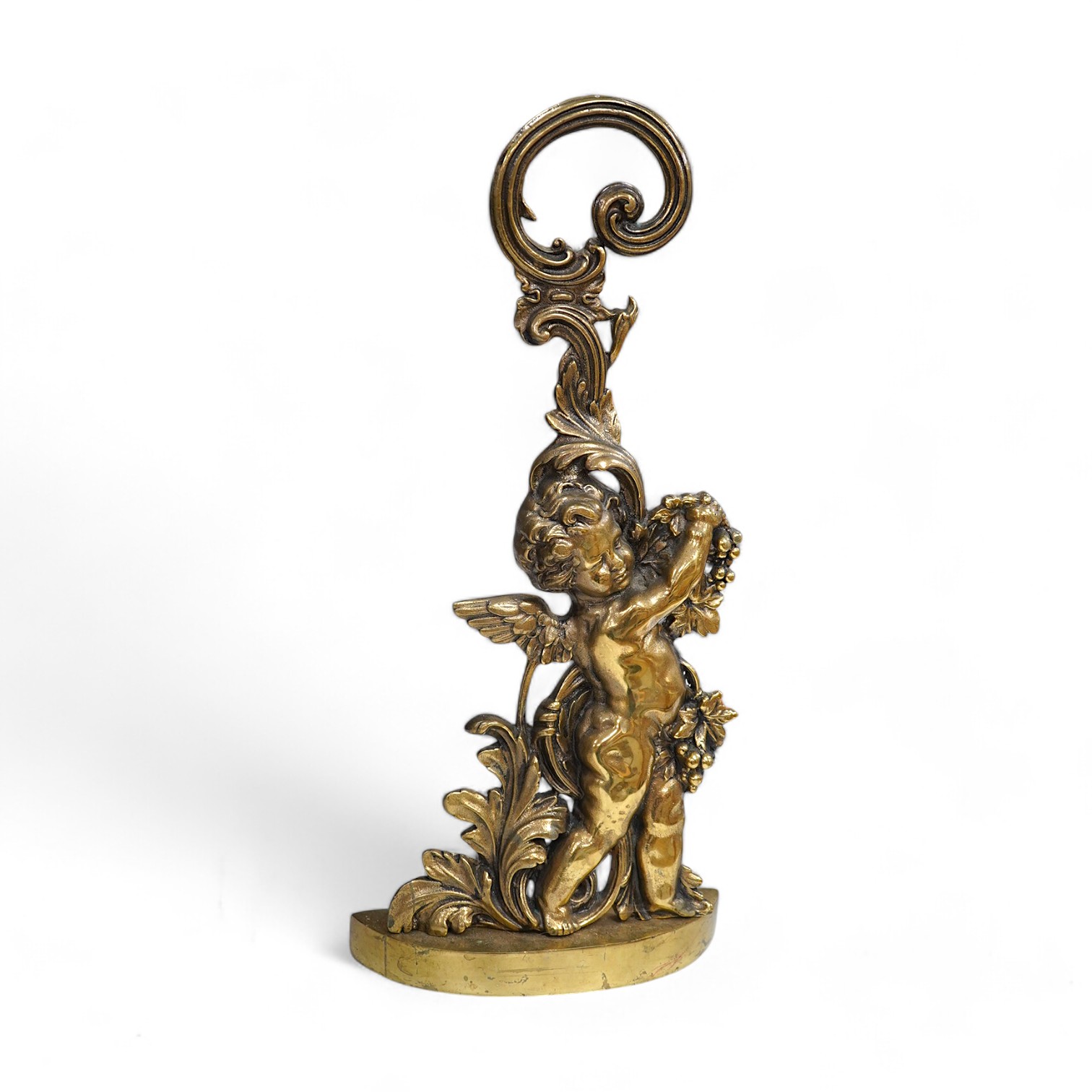 A Victorian style brass cherubic doorstop, 49cm high. Condition - some scratches to base.